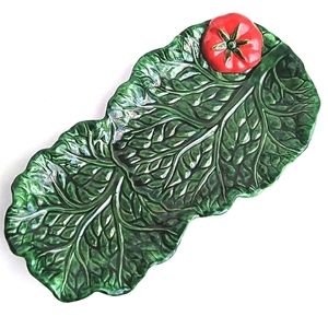 VINTAGE UCAGCO JAPAN CERAMIC TOMATO & LETTUCE DISH DECORATIVE HOUSEWARES GLAZE